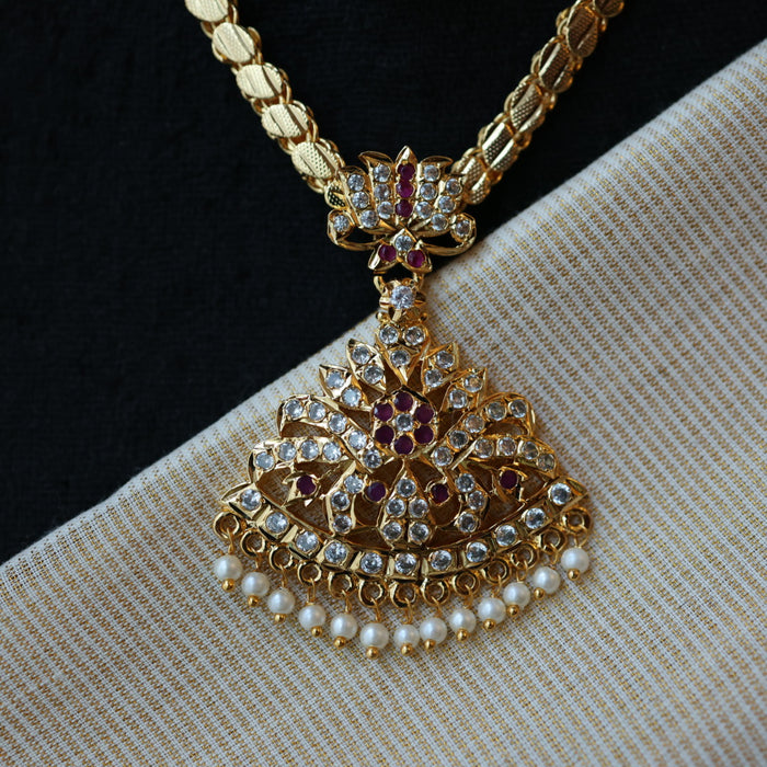 Heritage gold plated ruby white pearl necklace set with earrings H8657