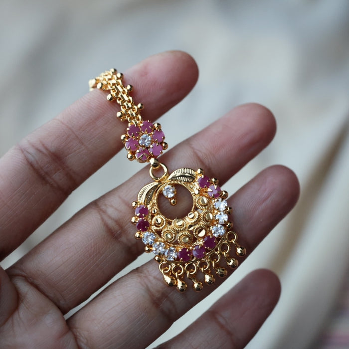 Heritage gold plated ruby white stone tikka TH1001