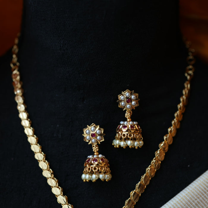 Heritage gold plated ruby white pearl necklace set with earrings H8657