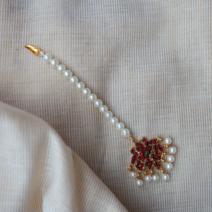 Antique ruby green stone pearl tikka TA1001
