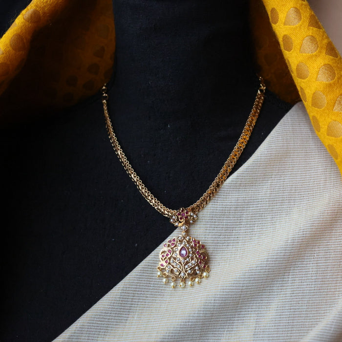 Heritage gold plated ruby stone and pearl short necklace with earrings H043