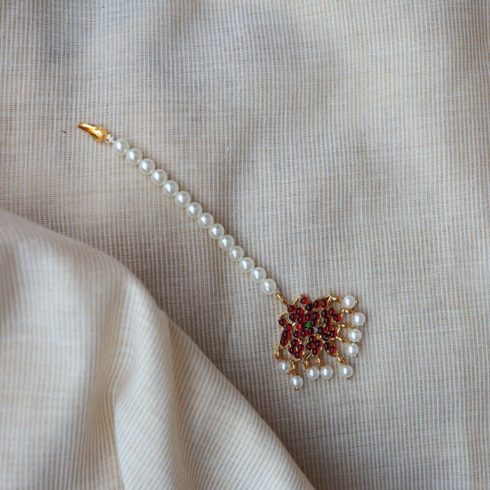 Antique ruby green stone pearl tikka TA1001