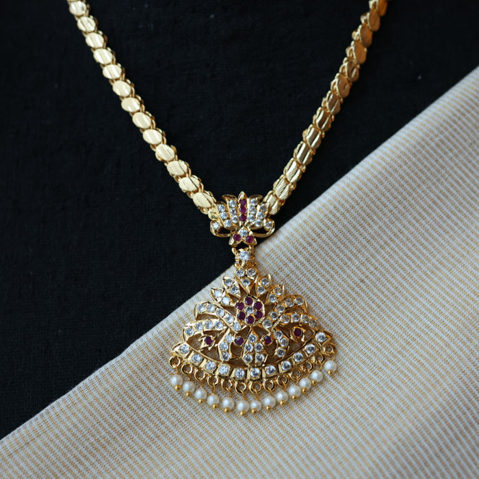 Heritage gold plated ruby white pearl necklace set with earrings H8657