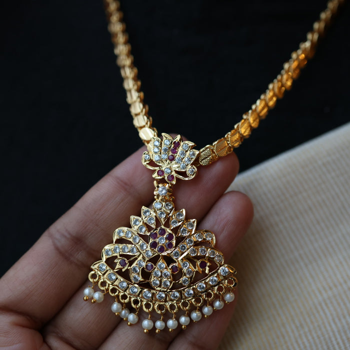 Heritage gold plated ruby white pearl necklace set with earrings H8657