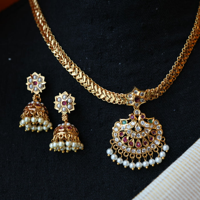 Heritage gold plated ruby white pearl necklace set with earrings H8621
