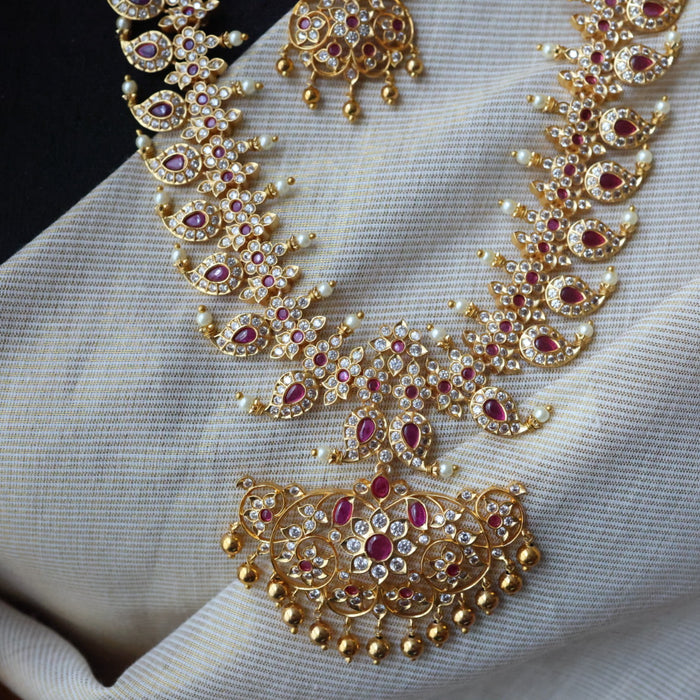 Antique ruby white stone mango long necklace with earrings LL021213