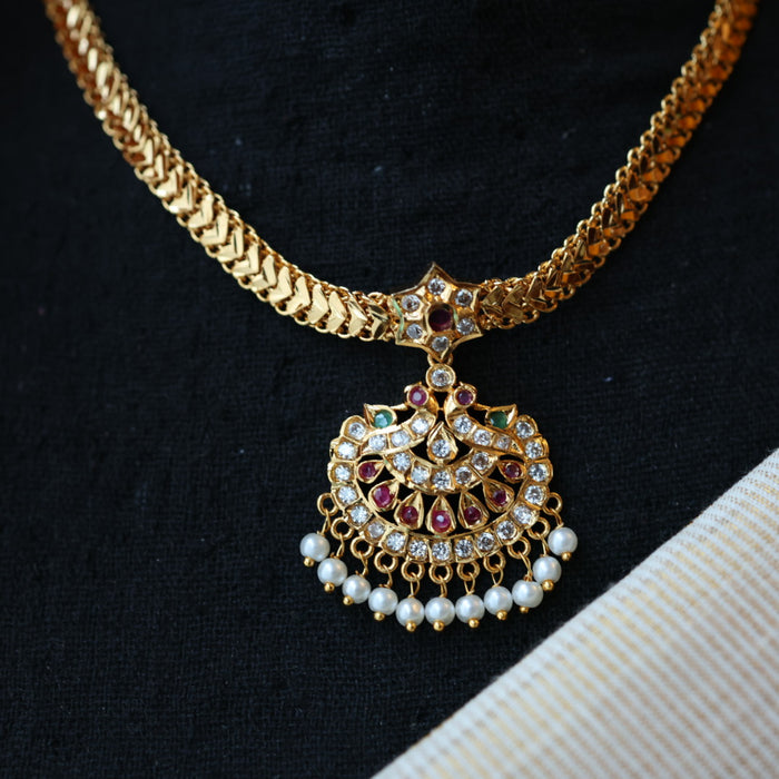 Heritage gold plated ruby white pearl necklace set with earrings H8621