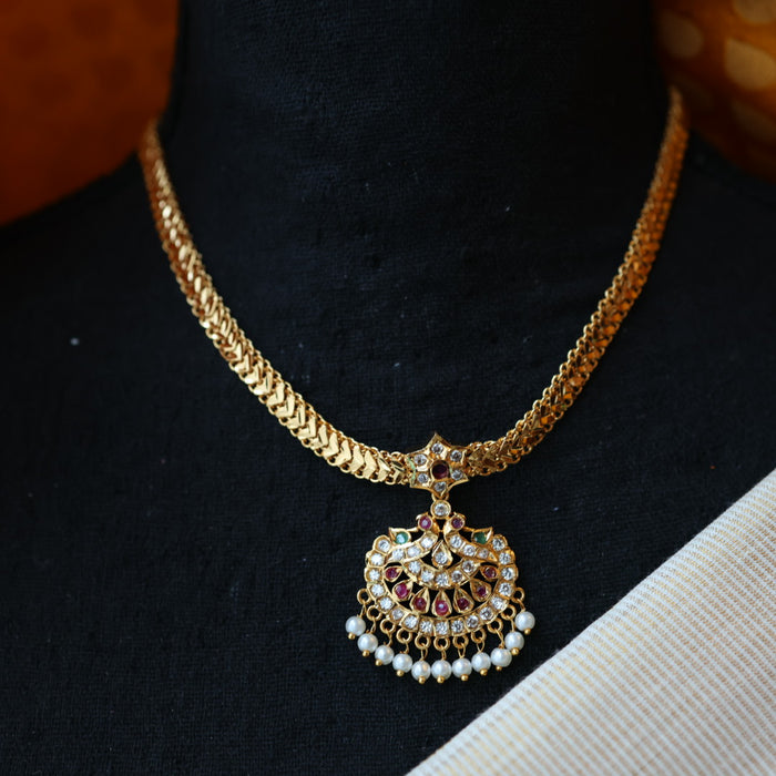 Heritage gold plated ruby white pearl necklace set with earrings H8621