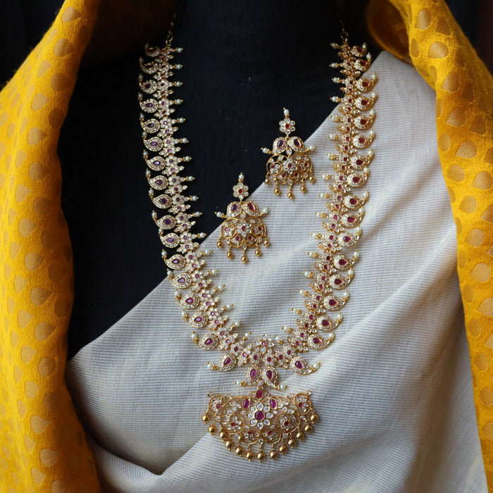 Antique ruby white stone mango long necklace with earrings LL021213