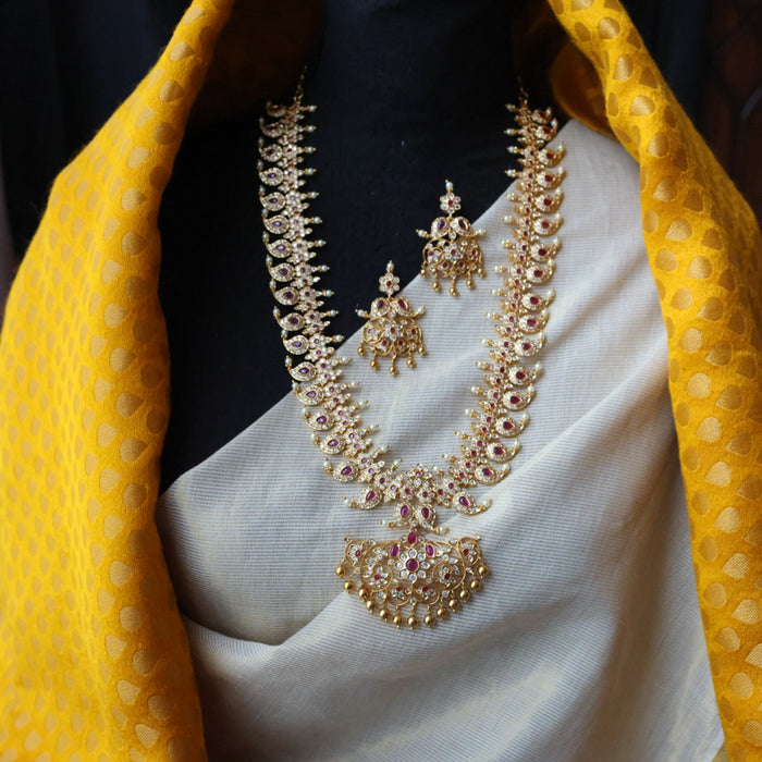 Antique ruby white stone mango long necklace with earrings LL021213