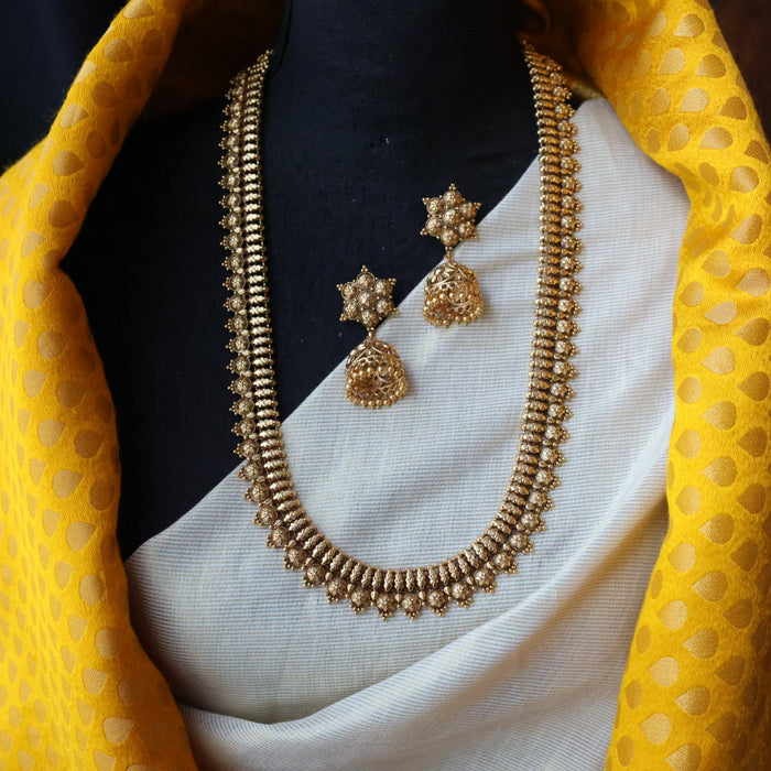 Antique gold long necklace with earrings G655