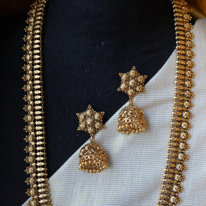Antique gold long necklace with earrings G655