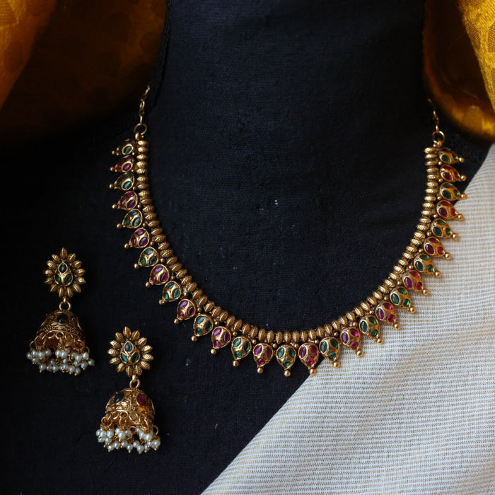 Antique gold short necklace and earrings TTS4678