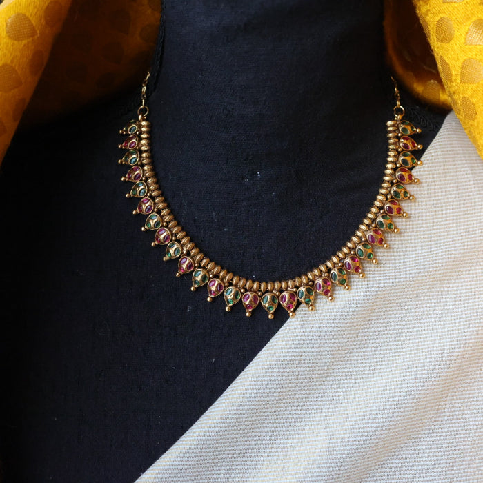 Antique gold short necklace and earrings TTS4678