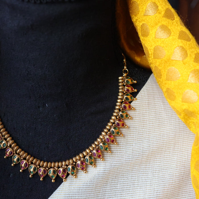 Antique gold short necklace and earrings TTS4678