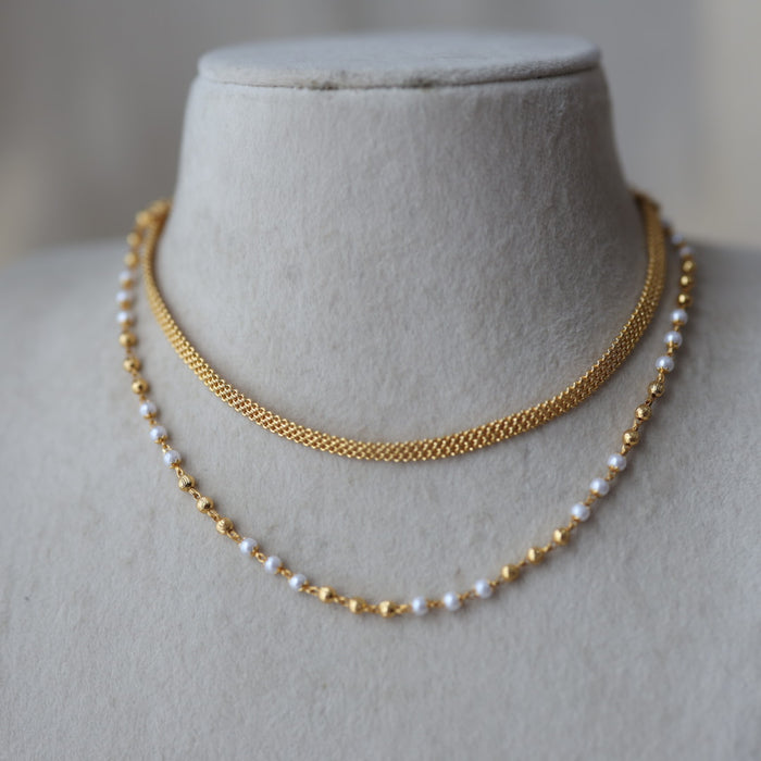 Heritage gold plated pearl layer short necklace H612
