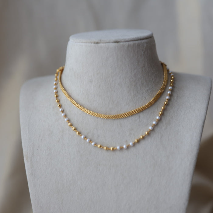 Heritage gold plated pearl layer short necklace H612