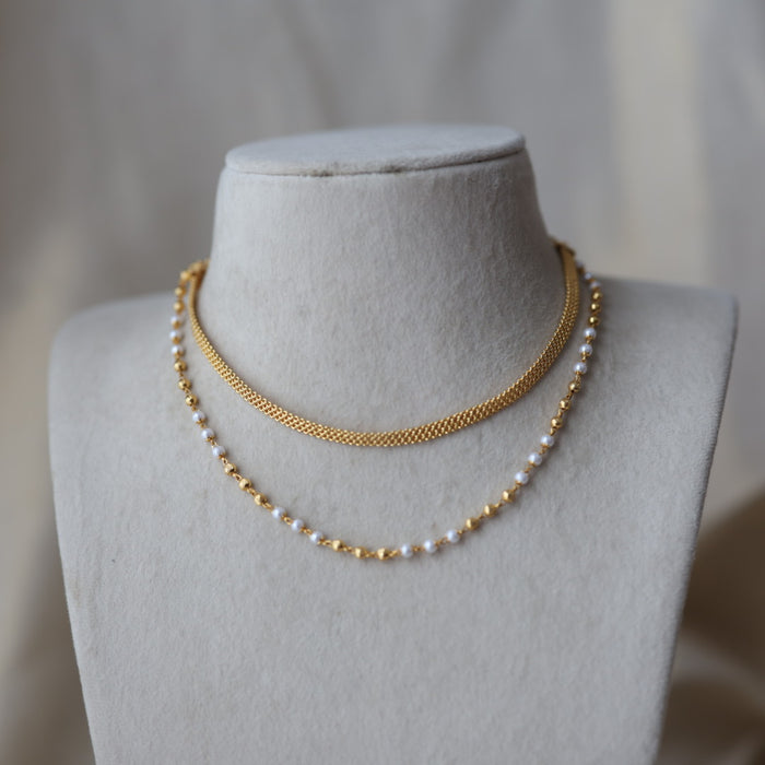 Heritage gold plated pearl layer short necklace H612
