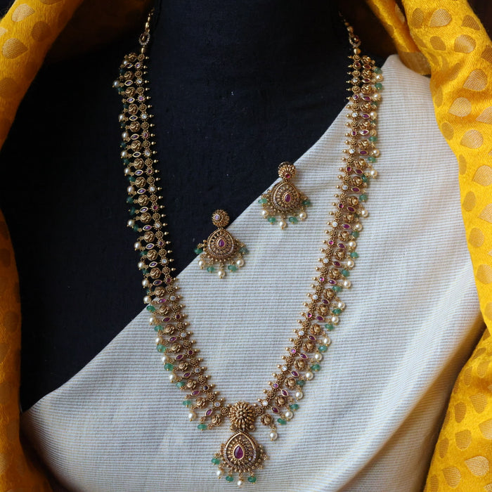 Antique green bead simple long necklace with earrings LL021675