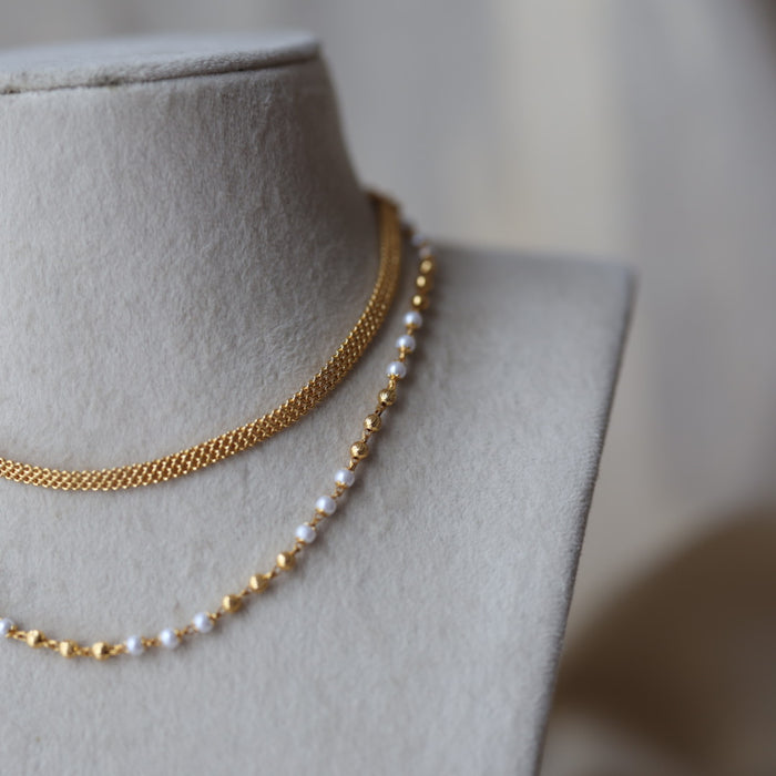 Heritage gold plated pearl layer short necklace H612