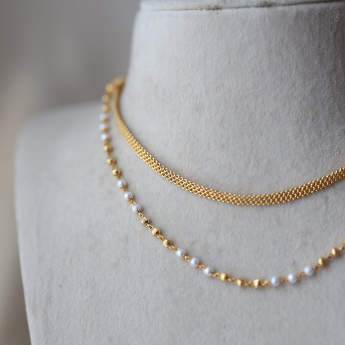 Heritage gold plated pearl layer short necklace H612