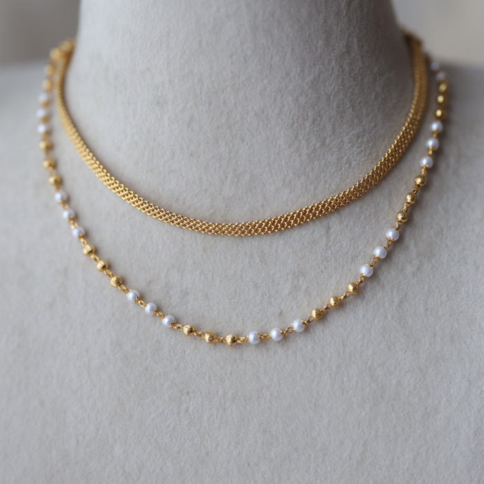 Heritage gold plated pearl layer short necklace H612