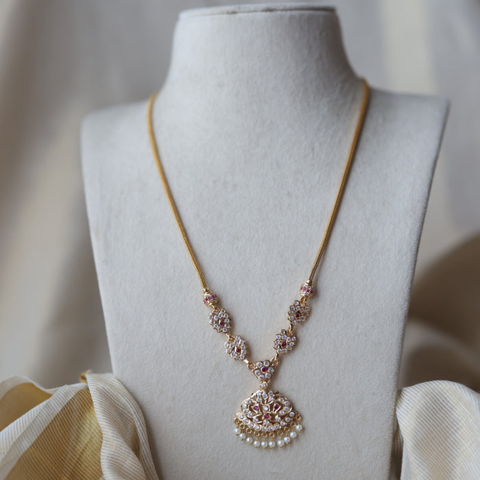 Heritage gold plated ruby white stone padakam long necklace necklace HP276