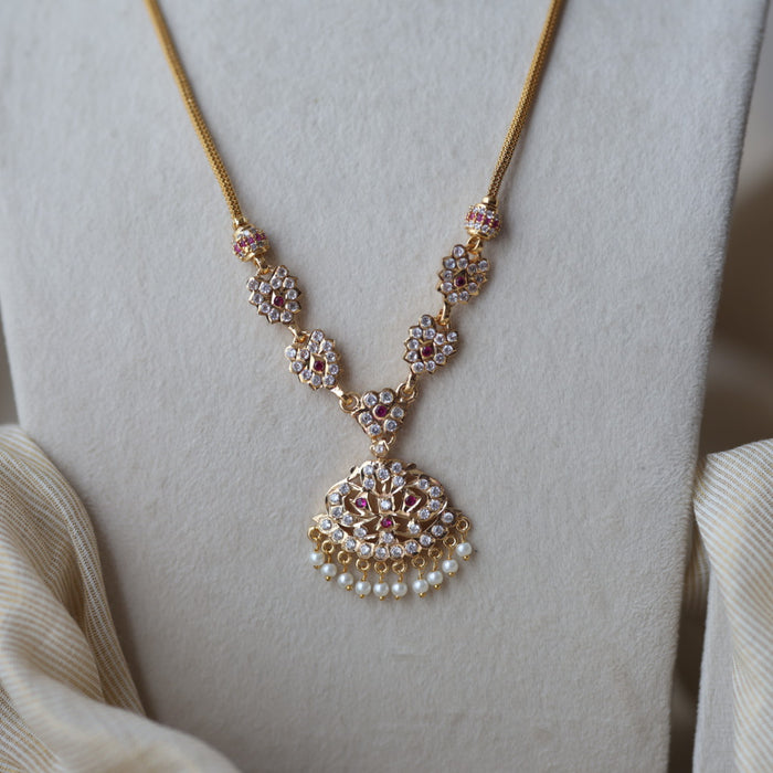 Heritage gold plated ruby white stone padakam long necklace necklace HP276