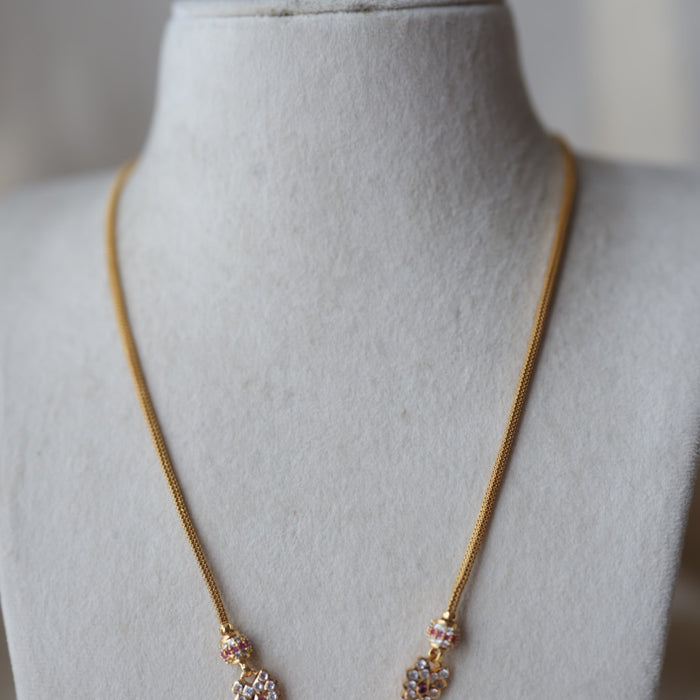 Heritage gold plated ruby white stone padakam long necklace necklace HP276