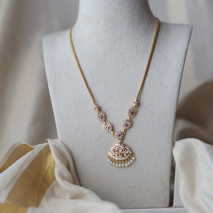 Heritage gold plated ruby white stone padakam long necklace necklace HP276