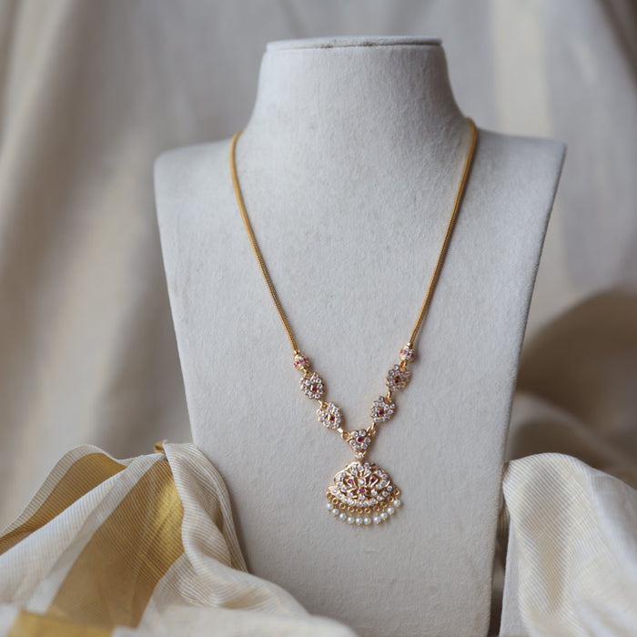 Heritage gold plated ruby white stone padakam long necklace necklace HP276