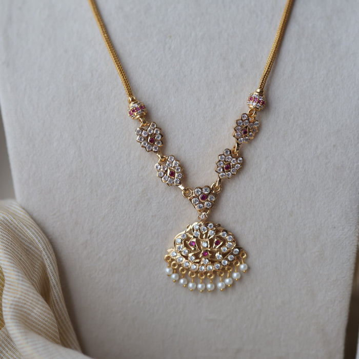Heritage gold plated ruby white stone padakam long necklace necklace HP276