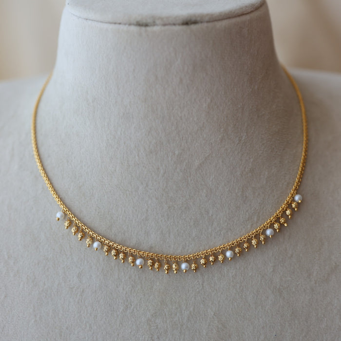 Heritage gold plated pearl short necklace with earrings H799