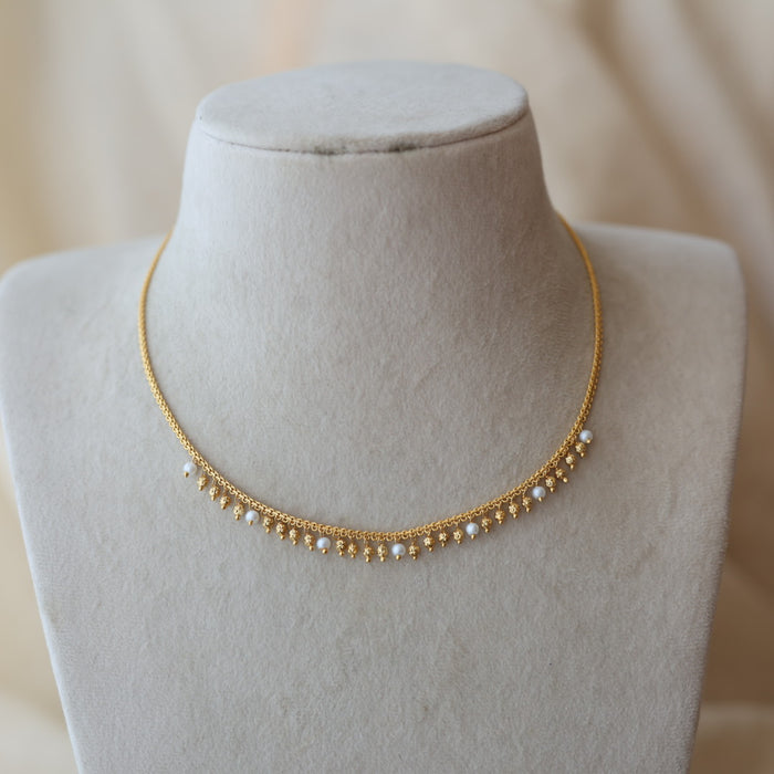 Heritage gold plated pearl short necklace with earrings H799