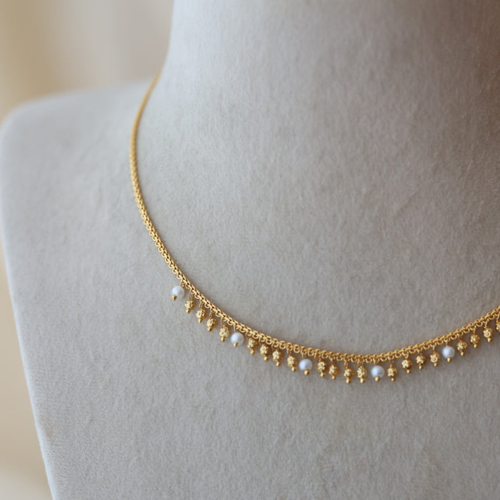 Heritage gold plated pearl short necklace with earrings H799