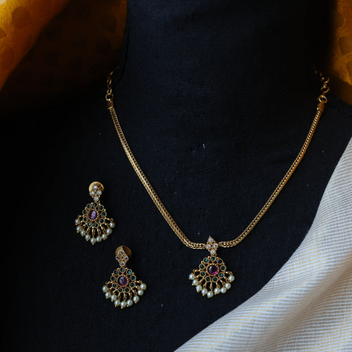 Antique gold short necklace and earrings TTS4679