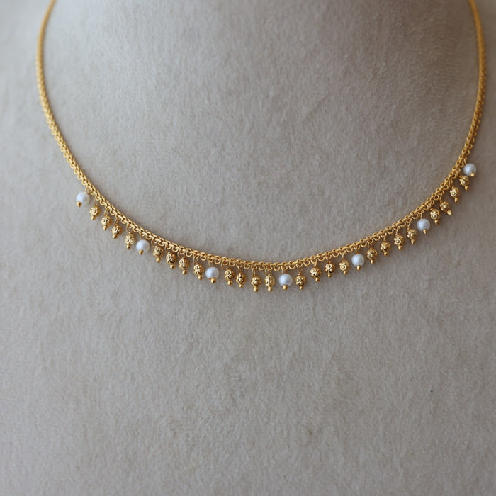 Heritage gold plated pearl short necklace with earrings H799