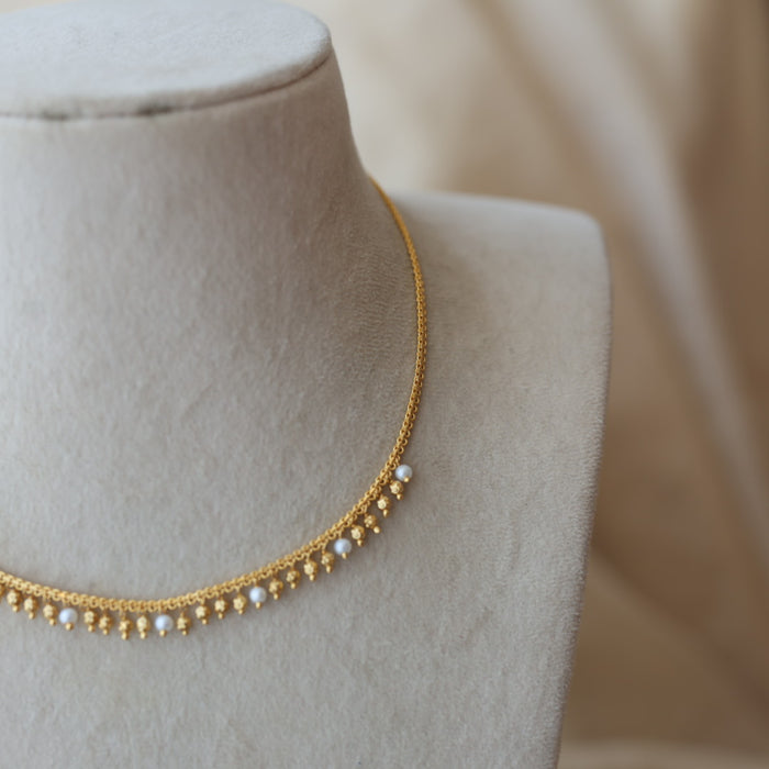Heritage gold plated pearl short necklace with earrings H799