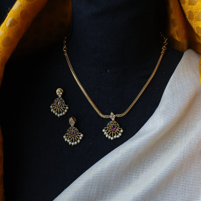 Antique gold short necklace and earrings TTS4679