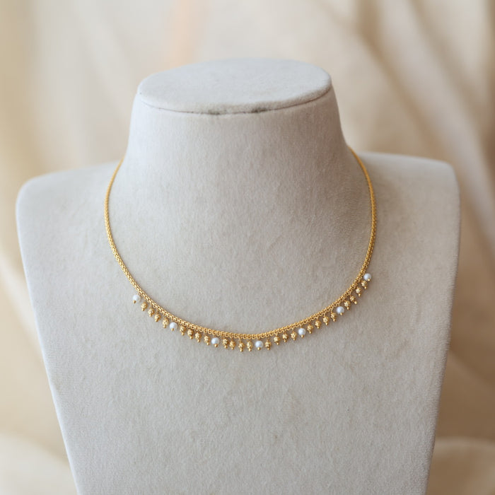Heritage gold plated pearl short necklace with earrings H799