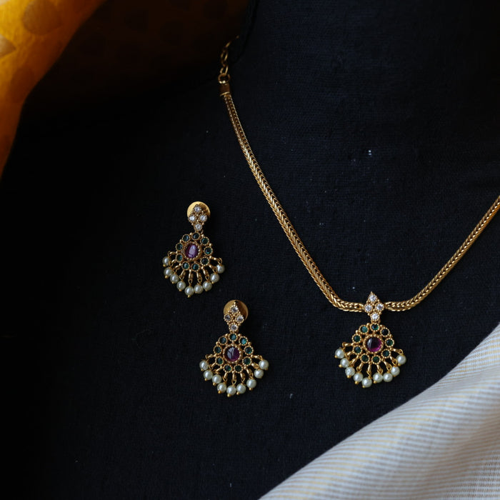 Antique gold short necklace and earrings TTS4679