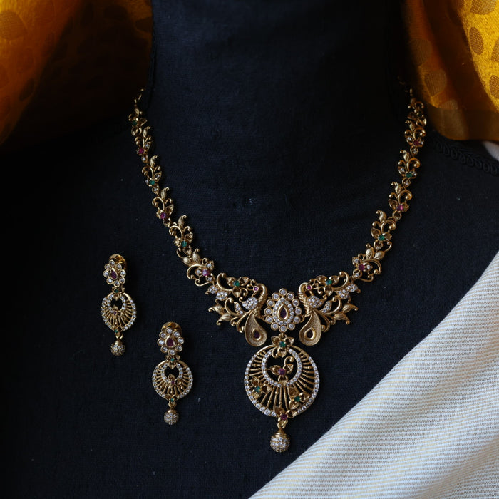 Antique short necklace with earrings TTS4765