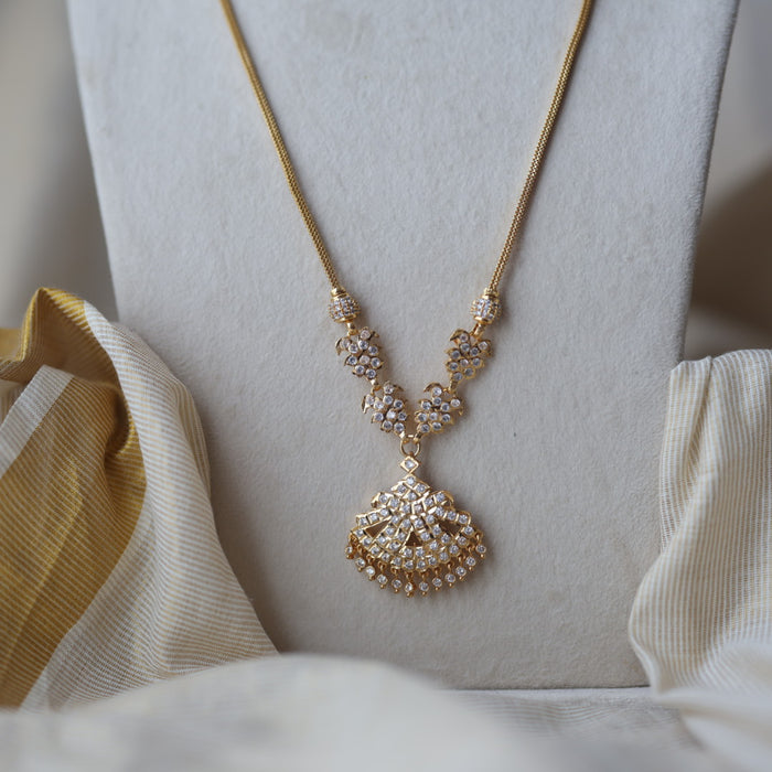 Heritage gold plated white stone padakam long necklace necklace HP300