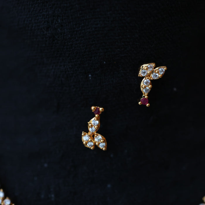 Heritage gold plated ruby white stone short necklace set with earrings H8659