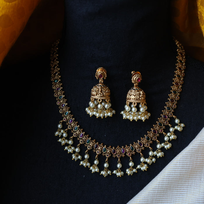 Antique short necklace with earrings TTS4712