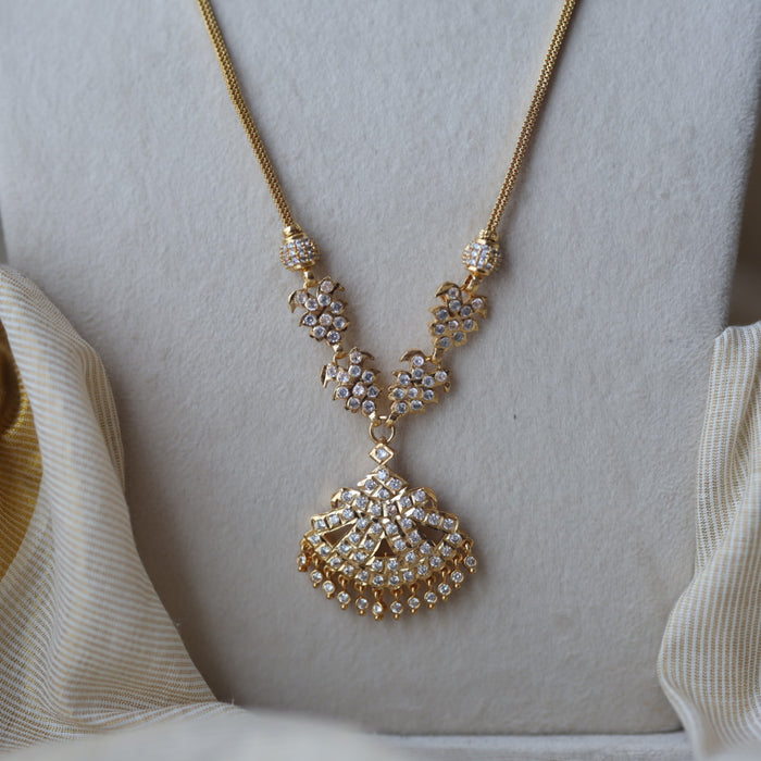 Heritage gold plated white stone padakam long necklace necklace HP300