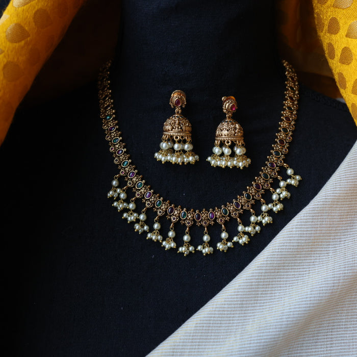 Antique short necklace with earrings TTS4712