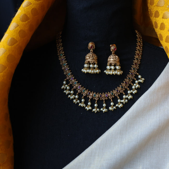 Antique short necklace with earrings TTS4712