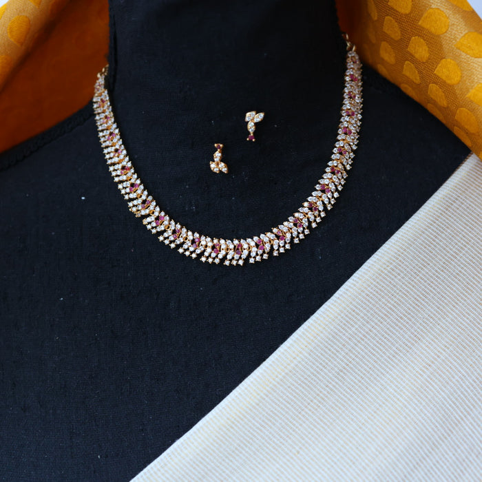 Heritage gold plated ruby white stone short necklace set with earrings H8659