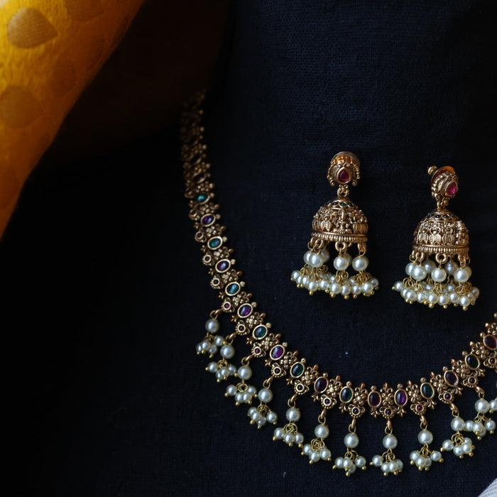 Antique short necklace with earrings TTS4712